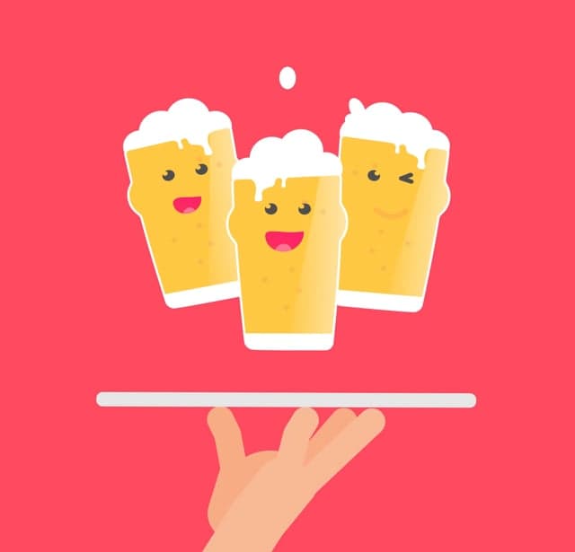 Waiter hand with plate of beers